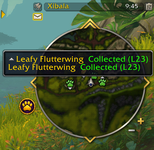 Battle Pet Collector minimap paw icons with collection status tooltip